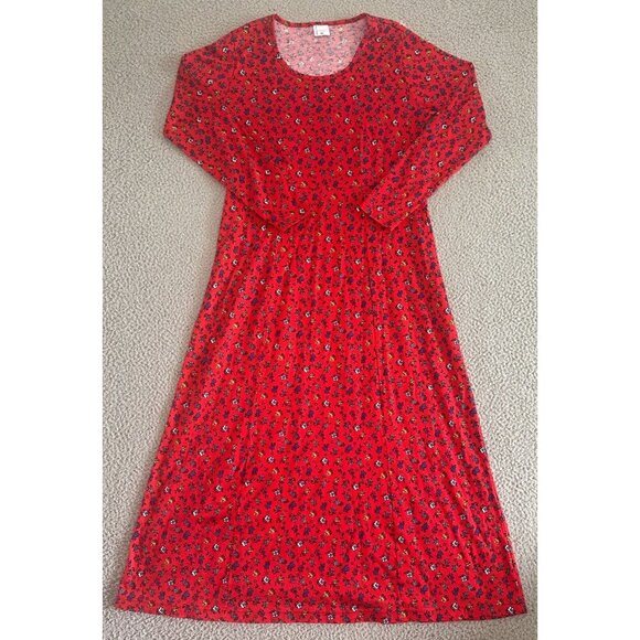 Hanna Anderson Dress Medium Red Floral Midi Maxi Cottagecore Long Sleeve - Picture 1 of 16